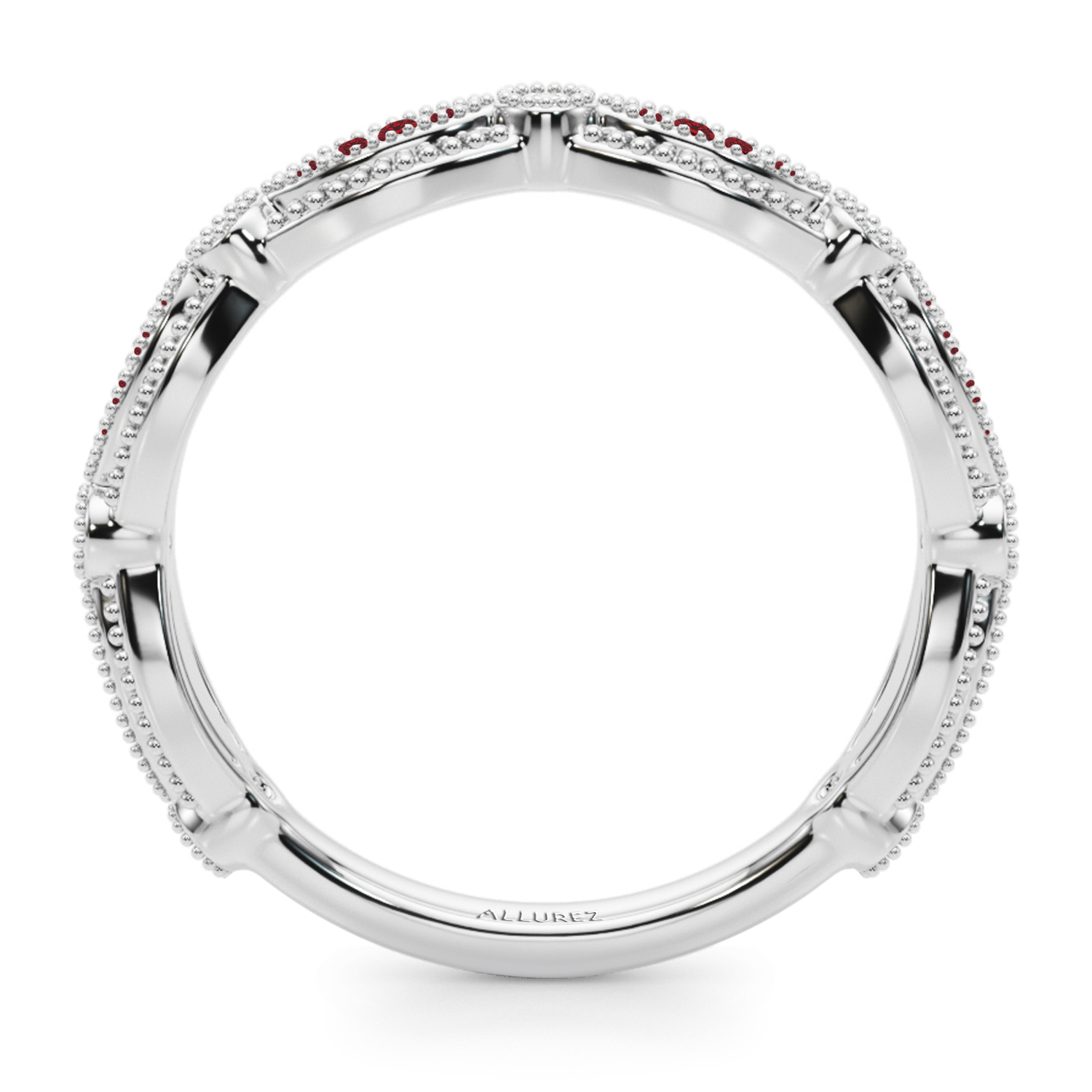 Antique Style Lab Ruby & Lab Grown Diamond Wedding Ring Band in Palladium (0.20ct)